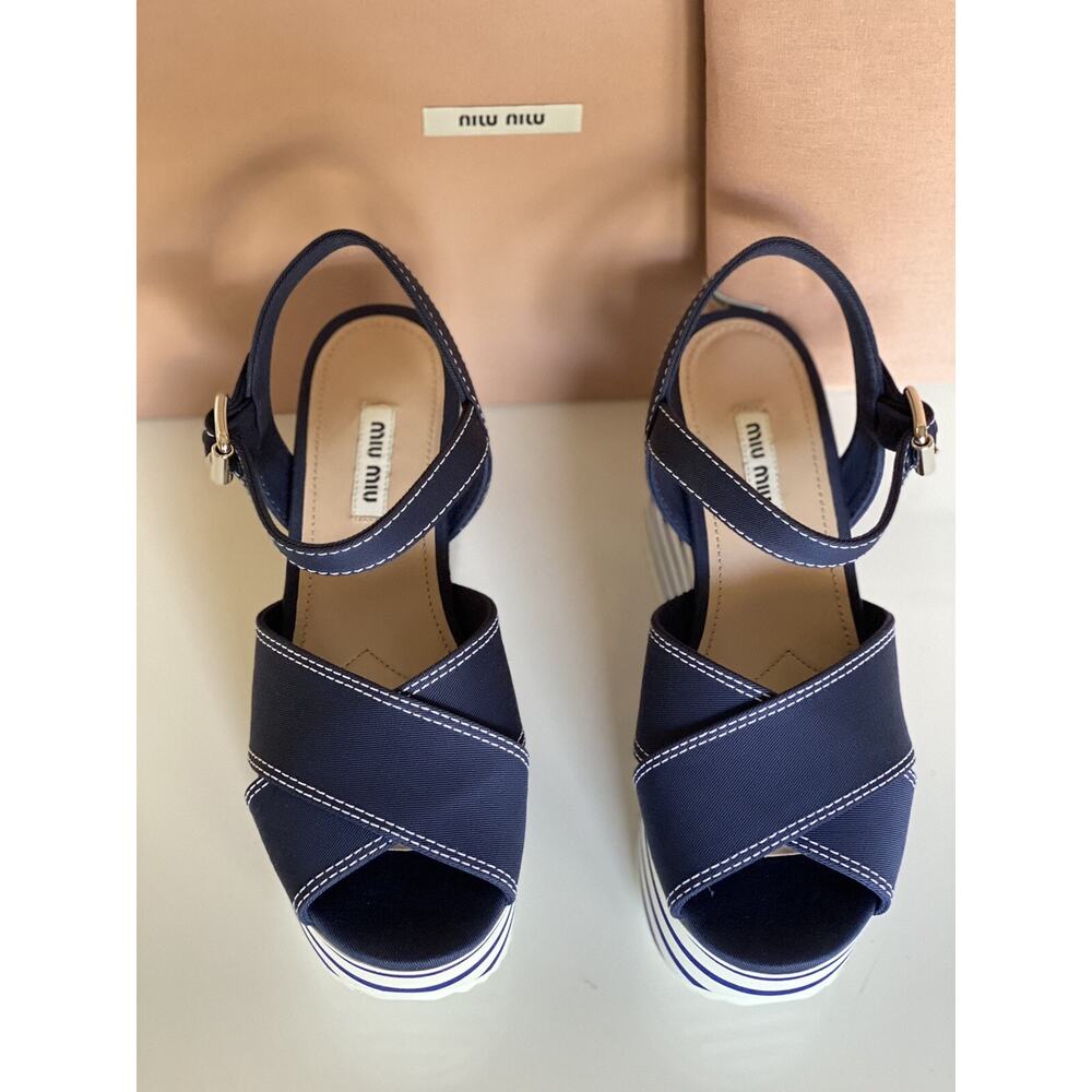 NIB $750 MIU MIU Women's Platform Wedge Blue Sand… - image 5